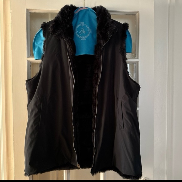 Donna Salyers water- resistant black mink reversible faux fur warm vest - Picture 8 of 11